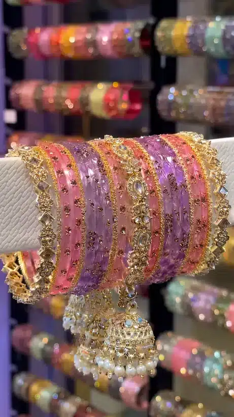 Traditional Pastel Bangle Set with Jhumka Latkan